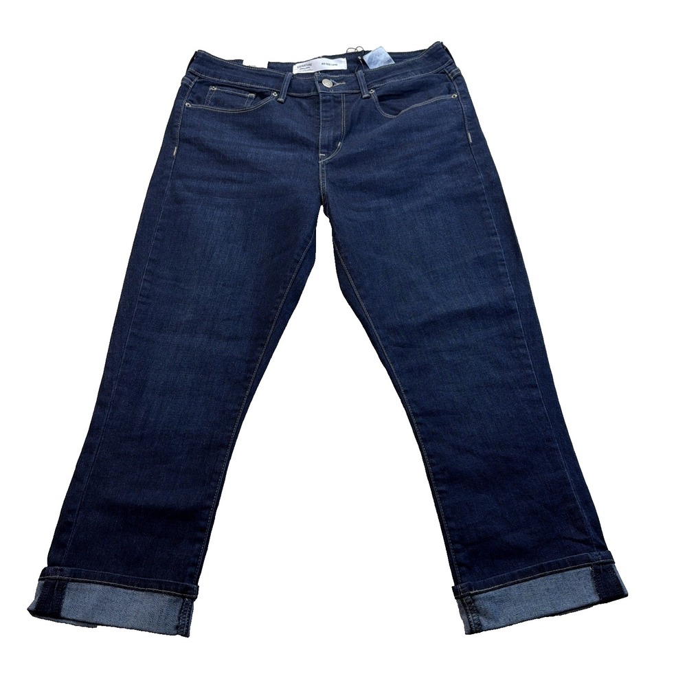 Signature Levi Strauss Women's Mid Rise Capri Jeans Dark Wash 12 W31 NWT